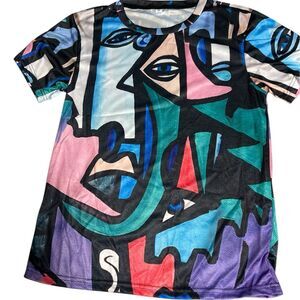 Unisex Medium Multicolor Abstract Art T-Shirt Geometric Short Sleeve